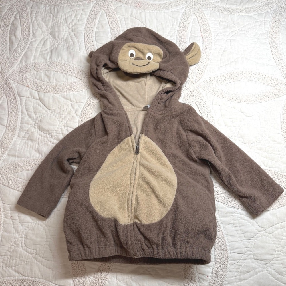 Carters Monkey Fleece Zip Up Hoodie Brown Halloween Costume Unisex Baby 12M